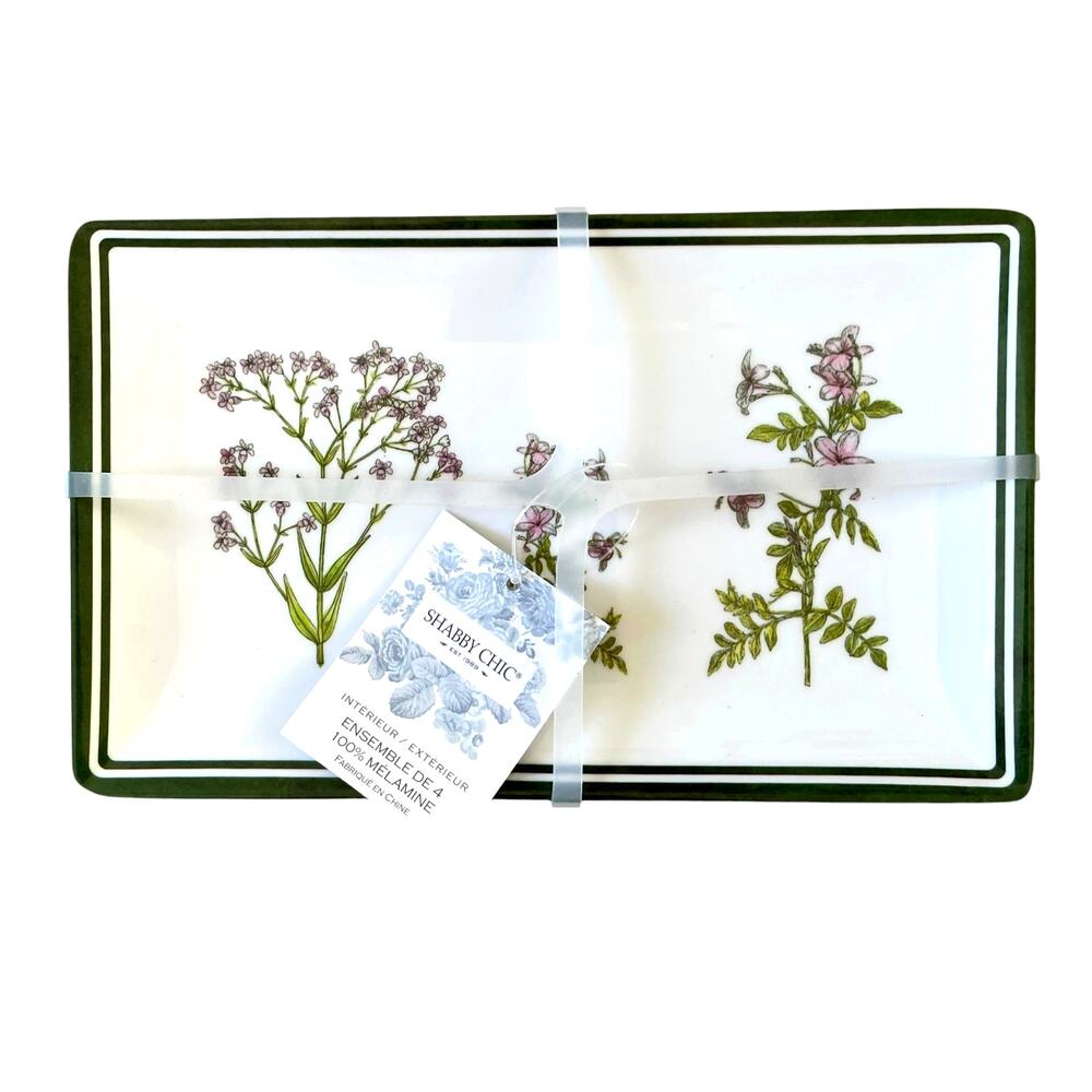 Shabby Chic Melamine Purple Floral Appetizer Dessert Plates 8x5 Set of 4 New